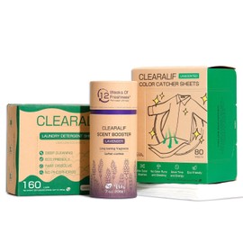 CLEARALIF All In One Laundry Kit. 80 Sheets Unscented Laundry Sheets, 7 oz Lavender Scent Booster Tube, 80 Sheets Color Absorber Sheets.