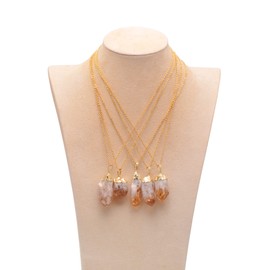 Joseph Brothers Natural Healing Crystal Yellow Citrine Rough Stone Pendant Necklace, Yellow Gold Tone