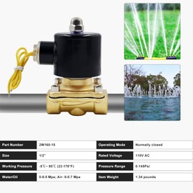 1/2" Electric Solenoid Valve 110V AC Closed for Water Air Gas Diesel, Fuels NPT High Flow 2W160-15 0.5 Inch Brass Solenoid