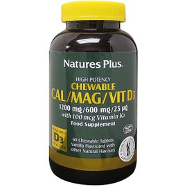 NaturesPlus Chewable Cal/Mag/VIT D3 with Vitamin K2-60 Chewable Tablets - Vanilla Flavor - Bone Health Supplement with Calcium, Magnesium, Vitamin D3 and K2 - Gluten-Free - 30 Servings