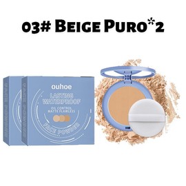 ouhoe Polvo Compacto Viral de Color Puro Beige,Control de la Grasa,Resistencia al Agua y Fijación Duradera,Se Adapta a las Personas de Tonos de Piel Oscuros - Color: 【03#*2】Pure Beige