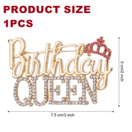 Birthday Brooch Pins for Women, 3x2 Inch Zinc Alloy Letter Rhinestone Brooch Pin Gold Diamond Crown Buckle Brooch Birthday Gift for Girl Birthday Party Supplies