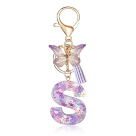 Fmeida Initial Letter Keychains for Women Girls Cute Tassel Butterfly Name Key Chain for Car Backpack Handbags S