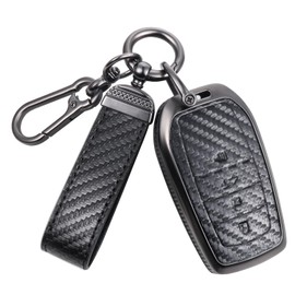 YO&YOYE Carbon Fiber Texture Key Fob Cover Compatible with Toyota Avalon Camry Corolla RAV4 Sequoia Highlander Smart Key, Zinc Alloy Key Case keychain Shell