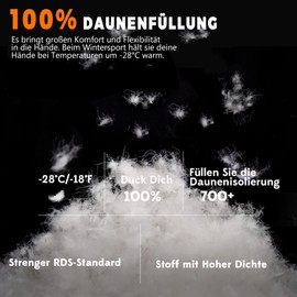 Kineed Ski Mittens Winter Down Gloves Ski Gloves Snow Waterproof Touchscreen for Women Black