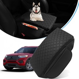 Center Console Cover for Ford Explorer 2020-2024 Leather Armrest Cover Middle Console Cover with 2 Side Pockets Arm Rest Pad Cushion for Explorer Accessories (2020-2024)