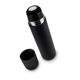 ROMINOX Gift Item Insulated Jug // Cup in Cup with 2 Lids - Black - Insulated Jug in Black, Screw Cap with Push Opening Integrated Second Cup, 750 ml; Dimensions: Approx. 8 x 8 x 31 cm