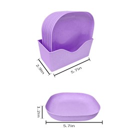 ZYCLANYANG Natural Wheat Straw Tray 8-Pack with Base, Biodegradable, 5.7 Inch Square Snack Plate, suitable for parties, camping, marriage, not breakable for easy cleaning, easy to store (purple)