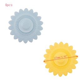 Mewutal 4pcs Drain Hair Catcher Silicone Shower Drain Covers Flower Shape Tub Stopper Floral Bathtub Plugs Shower Drain Protectors Hair Stoppers for Kitchen Sink Bathroom Drain (2 Blue and 2 Yellow)