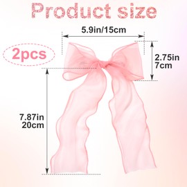 STSTR STSTR 2Pcs Large Hair Bow Clips, Pink Silk Yarn Ribbon Bow Hair Barrette for Women, Elegant Long Tail Bowknot French Hair Accessories for Wedding, Parties, Festivals - Style 4