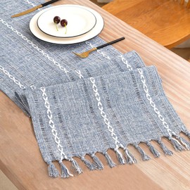 Table Runner, Rustic Farmhouse Linen Waterproof Table Runners for Holiday Party, Dresser Decor and Dining Room Decorations-Blue-14 x90, 6-8 Seats