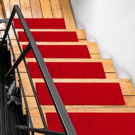 Sweethome Scrabe Rib Collection Waterproof Non-Slip Rubberback Solid Design 8" x 30" Indoor/Outdoor Stair Treads, 7 Pack, Red