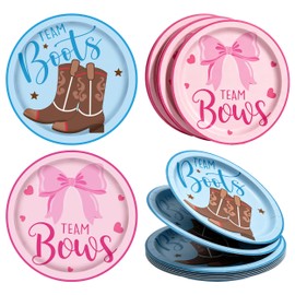 Boots or Bows Gender Reveal Brown Pink Paper Plates Gender Reveal decor