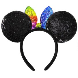 Dolebao 3D Mouse Sequin Ears Headband, Glitter Sequin Bow Hairbands Costume Headwear Hairs Accessories for Women Girls Kids(Black/Colorful)