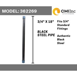 CMI Inc 3/4" X 18" Industrial Black Pipe, Malleable Cast Iron Pipe Nipple, for Vintage DIY Furniture Home Pipe Decor, Fits 3/4 Inch Black Threaded Pipe Nipples and Fittings 5 PACK (3/4" X 18")
