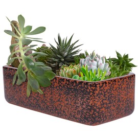 Thirtypot 10 Inch Rustic Black Glaze Rectangular Planters Terracotta Pots for Succulents with Drainage Holes