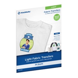 PrintWorks Printable Iron on Heat Transfer Paper for Light Fabrics & T-Shirts, 8.5” x 11”, 25 Sheets, Easily DIY, Made in the USA