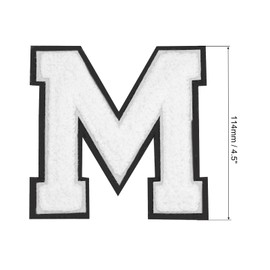 sourcing map Chenille Letters M Patches Large Size 4-1/2 Inch Iron on Letters M Patches Black Glitter Embroidered Patches for Clothing, Shoes, Hats, Backpacks Pack of 3(White)