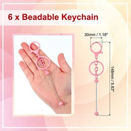 PATIKIL 6 Stück Perlen-Schlüsselanhänger-Stangen, Metallperlen-Schlüsselanhänger-Rohlinge, Großpackung mit Karabinerhaken für Anhänger, DIY, Kunst, Handwerk, Macaron, Rosa, 14.8x3cm