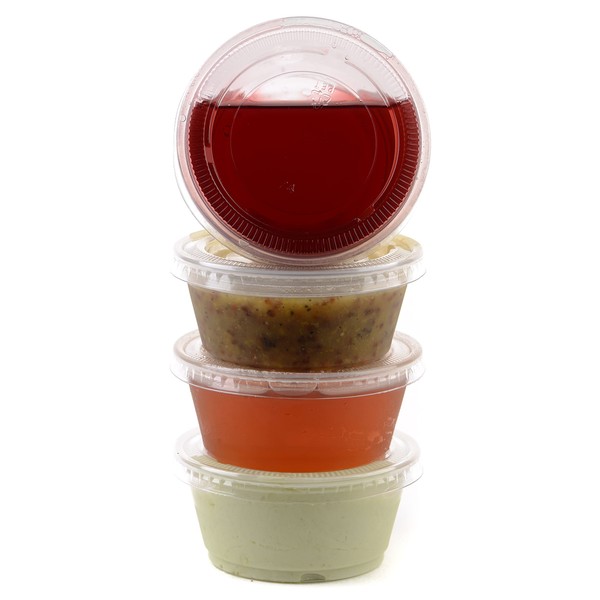 EcoQuality 3.25 Ounce Clear Plastic Disposable Portion Cups with Lids,