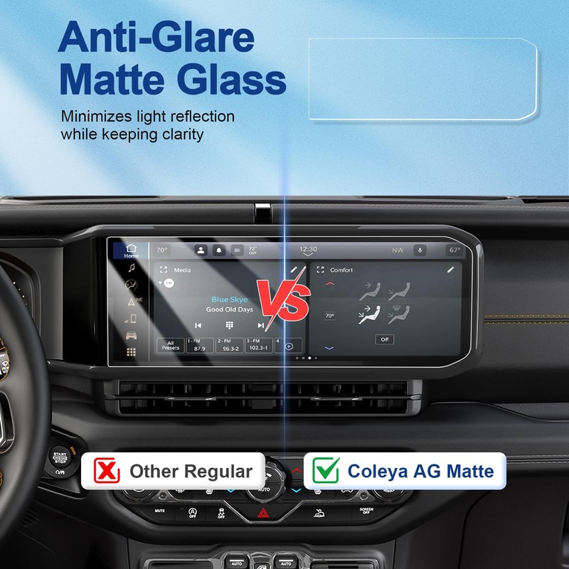 Coleya Anti-Glare Matte 2024-2026 Wrangler Screen Protector, for Jeep Wrangler