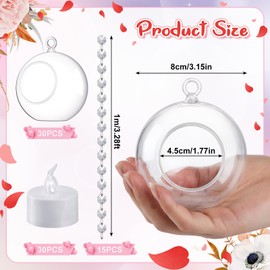 Anglechic 75 Pcs Wedding Hanging Acrylic Globe Tealight Candle Holder 3.15" with Crystal Garland LED Candles for for Indoor Outdoor Backyard Wedding Reception Party Table Centerpieces Decor