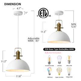 ALAISLYC 12 Inch Sandy White Farmhouse Pendant Lights Pendant Lights for Kitchen Island Industrial Adjustable Height Vintage Dome Hanging Light Fixtures for Barn, Dining Room 3 Packs