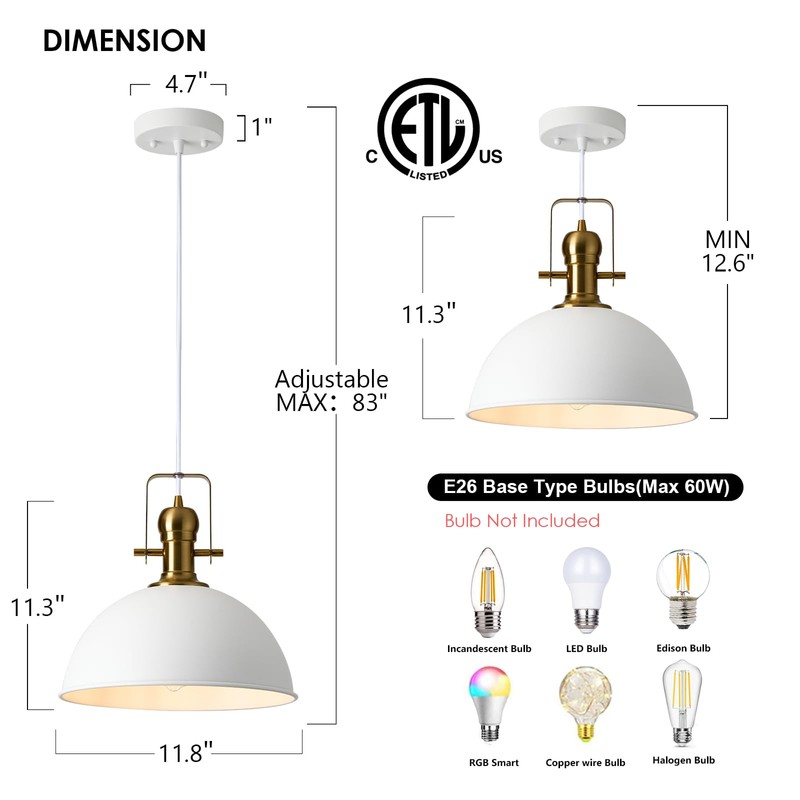 ALAISLYC 12 Inch Sandy White Farmhouse Pendant Lights Pendant Lights