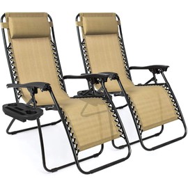 4-EVER Zero Gravity Outdoor Lounge Chairs Patio Adjustable Folding Reclining Chairs Beach Chairs with Cup/Drink Utility Tray & Phone Holder (2 Pieces Chairs)
