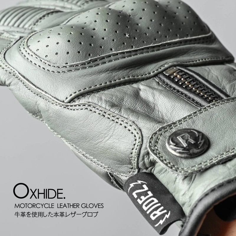 RIDEZ RLG2201-GR-M Motorcycle Genuine Leather Gloves, Smartphone Compatible, Men's Protector,
