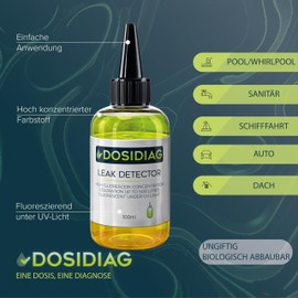 Leak Detector DOSIDIAG | Universal Leak Detection: Pool, SPA, Sanitary, Roof, Car | Fluorescein High Concentrated | Tracer Dye