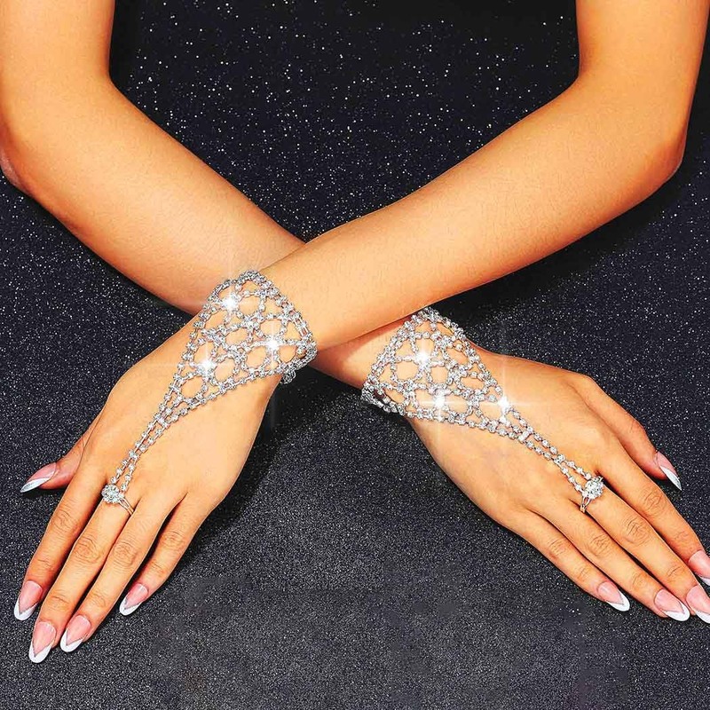 CASDRE Sparkly Rhinestone Gloves Fingerless Wedding Crystal Glove Bridal Hand