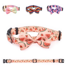 COSYHOMELONDON patterned Dog Collar with Bowtie, Durable Adjustable and Comfortable Collar for Small Dogs Puppies and Cats (Watermelon, S)