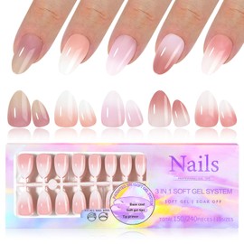EternalClassic Almond Press On Nails Medium, Pre-colored Ombre Press on Nails Almond Nail Tips, 5 Colors Soft Gel Nails False Nail Kit, 150pcs Ombre Nails Press ons Medium Fake Nails
