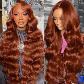 Bling Hair 30 Inch Reddish Brown 180 Density Body Wave HD Lace Frontal Wigs Human Hair 13X6 Lace Front Wigs Human Hair 33# Body Wave Human Hair Wig Pre Plucked for Women Human Hair Wig - Wigs Type: 13×6 Body Wig, Size: 28"