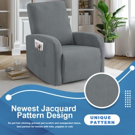 JIVINER 3 Piece Small Recliner Covers for Large Recliner with Pockets Stretch Jacquard Lazy Boy Reclining Couch Cover Soft Furniture Couch Protector with Elastic Bottom (1 Seater Small, Light Grey)