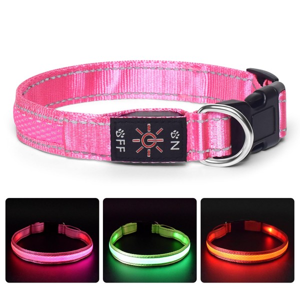 TDTOK LED Dog Collar Rechargeable Flash Dog Collar, Adjustable Durable