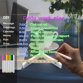 Acrylic DIY Erasable LED Writing Message Board Warm White Night Light 7.87 * 11.81IN 7 Colors Pens Desktop Handwriting Doodle Memo Calendar Drawing Board with Stand USB Powered for Home Office