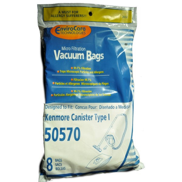 Kenmore Canister Style 50570 Vacuum Cleaner Bags, EnviroCare Replacement Brand, Designed to fit Canister Vacuum Cleaners Using 50570 Style Bags, 99.7 Microfiltration, 8 Bags in Pack