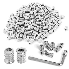 Forbabe Pack of 100 Screw-in Nuts M6 x 15 mm, Threaded Insert Wood Screw-In Sleeves, Galvanised Hexagon Socket Nuts (M6 x 15 mm)