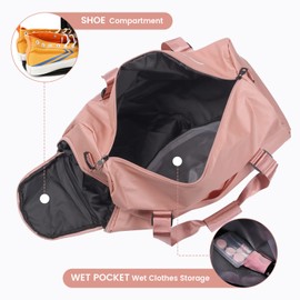 iophi Sports Bags for Men and Women, Travel Bag and Handbags - with Shoe Compartment and Wet Compartment - Travel Bag for Sports, Gym, Duffle Bag for Weekend Trips, Pink, pink