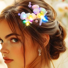 Latious Light Up Seashell Bride Wedding Hair Clips Starfish Bridal Hair Barrettes Pearl Hair Accessories for Women and Girls (Colorful Light)