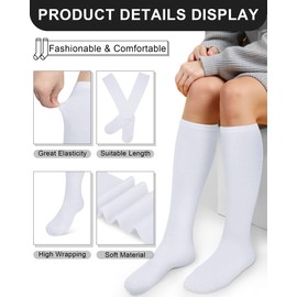 Senker Fashion Knee High Socks for Women, Cotton White Long Tube Sock Black Stockings Striped for Boot Outdoor Sport