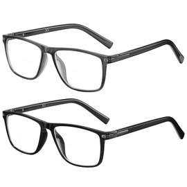 GOGELAS Bifocal Reading Glasses Men - Blue Light Blocking Computer Bifocals Reader Men Clear Top Wide Full Frame Cheaters Eyeglasses (+2.25/Black & Gun-Grey)