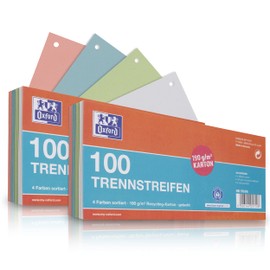 Oxford Pack of 200 10.5 x 24 cm 190gsm Card Divider Strips 4 Colours