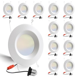 Energetic 12 Pack 5/6 Inch 5CCT LED Recessed Light Retrofit, 2700K/3000K/4000K/5000K/6500K Selectable, Dimmable Can Lights with Baffle Trim, 12W=150W, 1000LM, IC & Wet Rated, ETL & FCC Certified