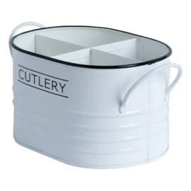 Organizador De Cubiertos Contenedor Metalico Cocina Vintage Blanco