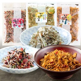 Squid Kombu & Squid Kombu Red & Plum Crepe, Set of 3 Types, 1.9 oz (55 g), 1 Bag Each, Furikake, Rice Accompanied by Sawada Foods
