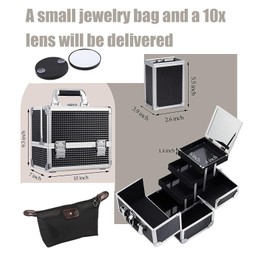 Makeup Box with Drawer, Waterproof Travel Train Case, Cosmetic Organizer and Makeup Suitcase ，Multi Compartments Beauty Box and Shoulder Strap (Black)