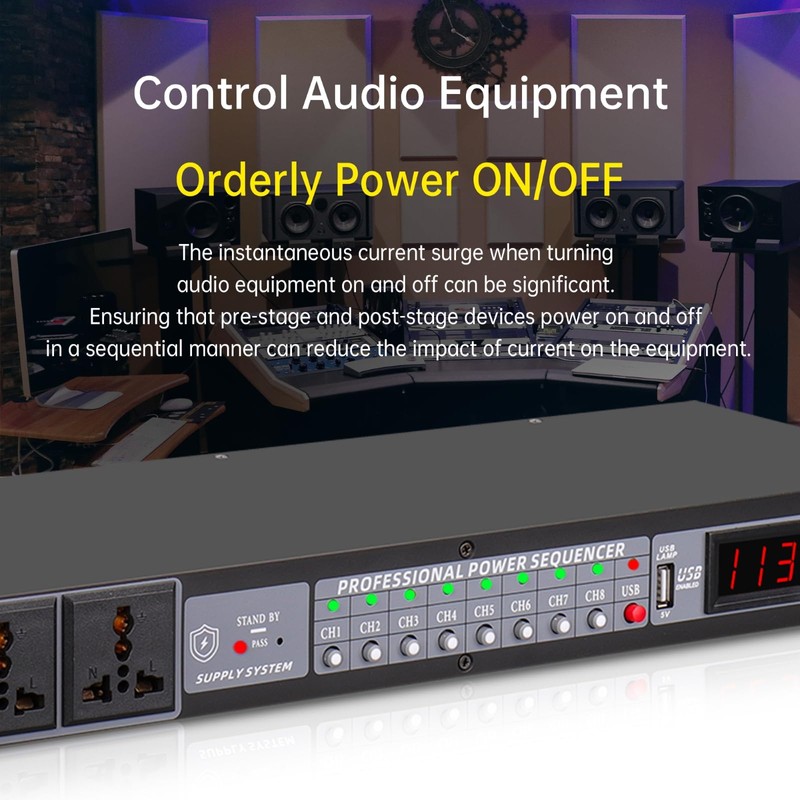 FMUSER 10-Outlet Power Sequencer Conditioner, 3000W Rack Power Conditioner with